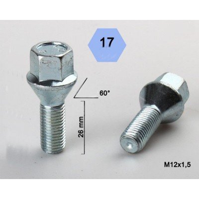 Wheel bolt M12x1.5x26 Conical H17 Silver