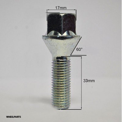 Wheel bolt M12x1.25x33 Conical H17 Silver